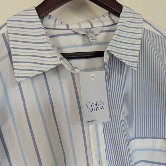 NWT Croft & Barrow Mixed-Stripe Shirt Dress Poplin Work Vacation White Blue 1X - Picture 15 of 15